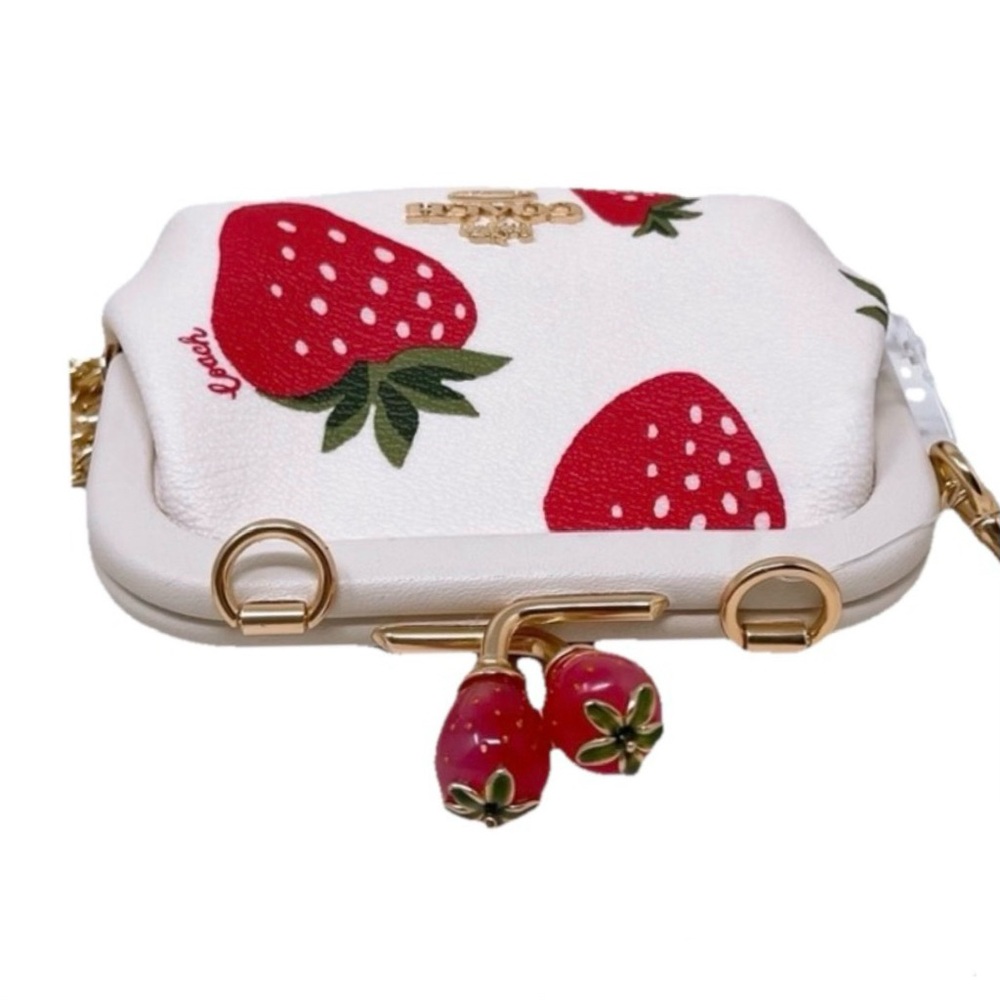 Sold! 🍓Coach Nora Kisslock Card Case Crossbody Chalk & Wild Strawberry + COA🍓 - Picture 6 of 13